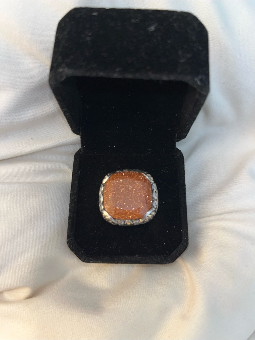 Robert Manse Silver 925 Statement Ring with Sparkling Orange Sandstone